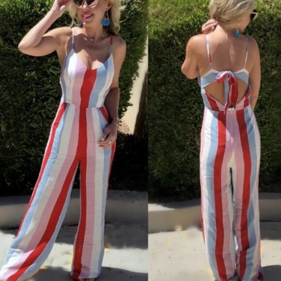 Do + Be Carousel Striped Wide-Leg Jumpsuit (Over the Rainbow) – Size S - Picture 4 of 15